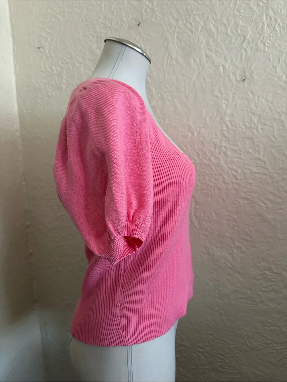 French Connection Jaida Pink Square Neck Short Sleeve Sweater NWT Large Wool - Picture 5 of 7